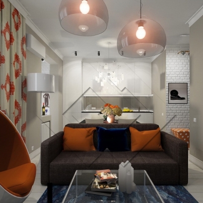 Дизайн интерьера двухкомнатной квартиры, стиль ЭКЛЕКТИКА, Павшинская пойма
